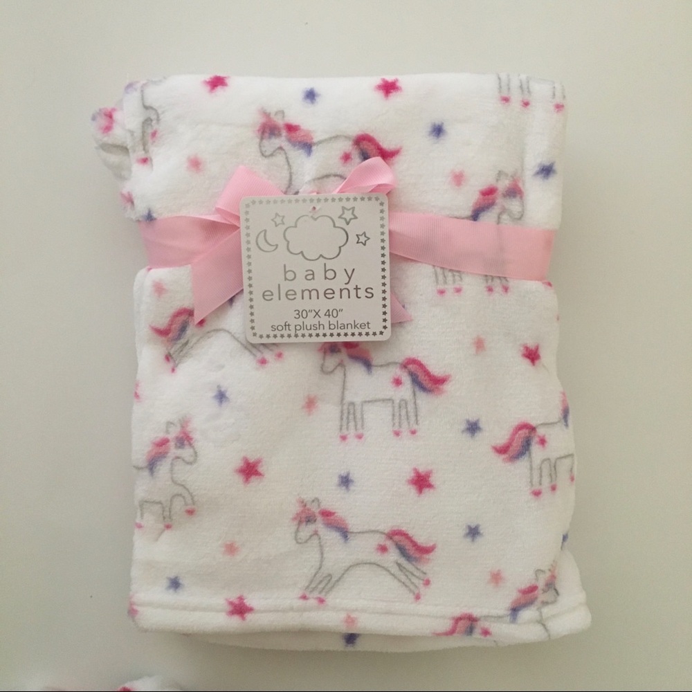 NEW Baby Elements Baby Blanket White Lightweight 30”X40” Unicorn Theme